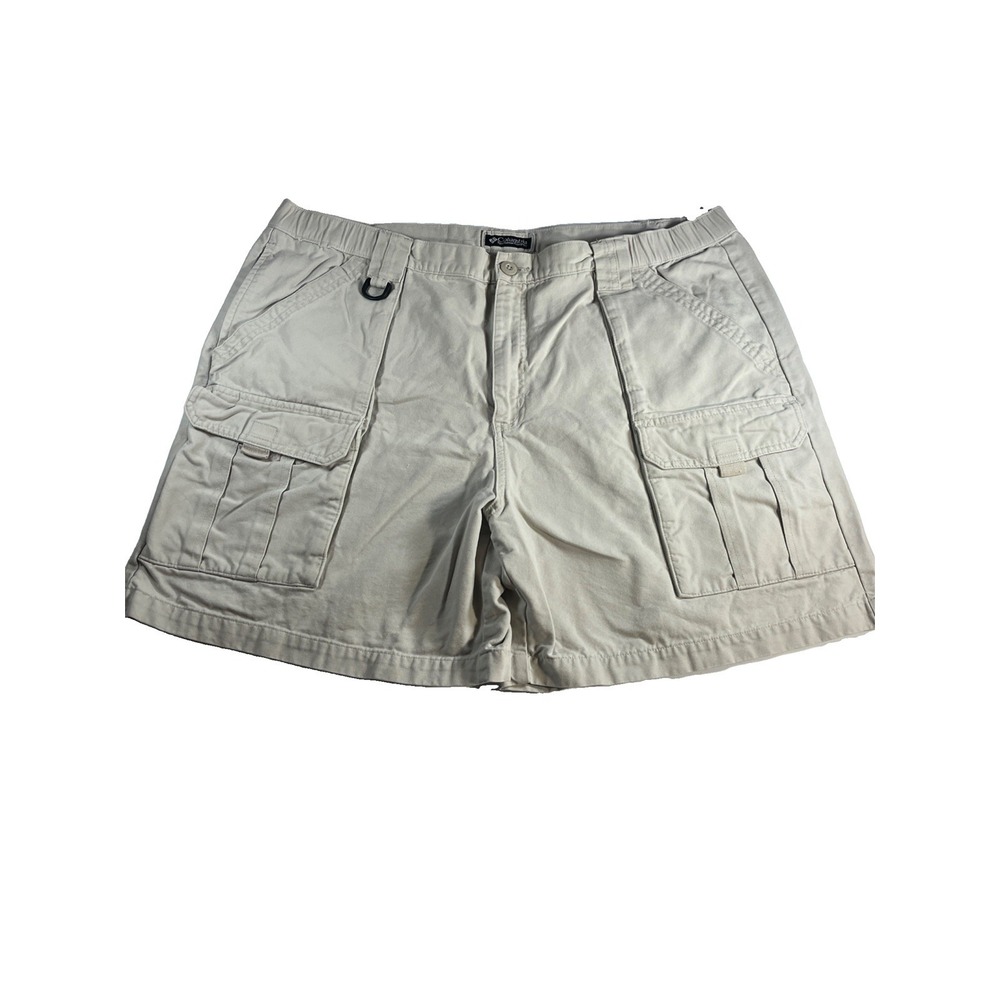 Columbia Mens Canvas Cargo Shorts Beige Cotton Flex Waist 7 Pocket XM4244 Sz 40